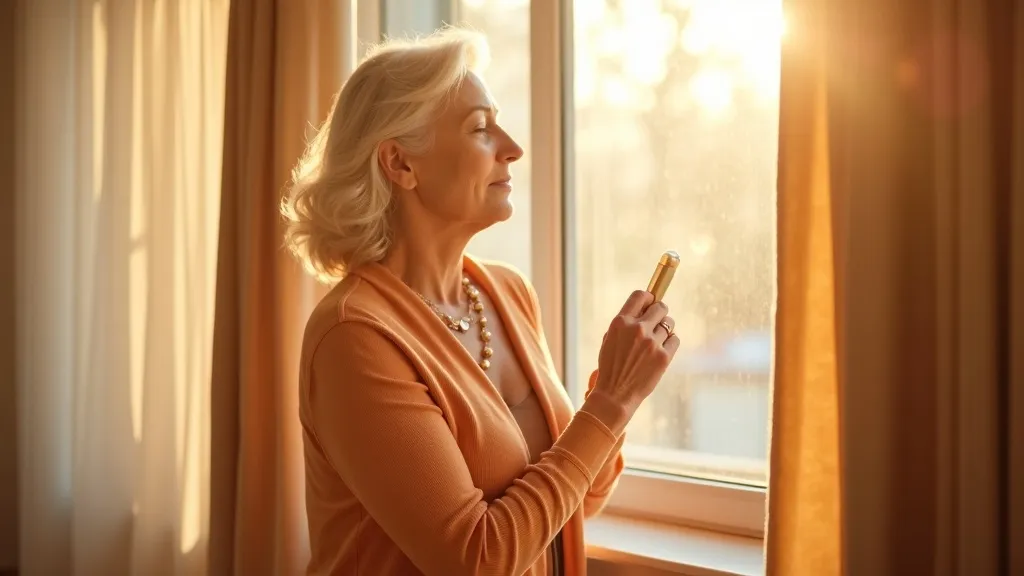 Femme qui s’évente près d’une fenêtre, illustrant une bouffée de chaleur